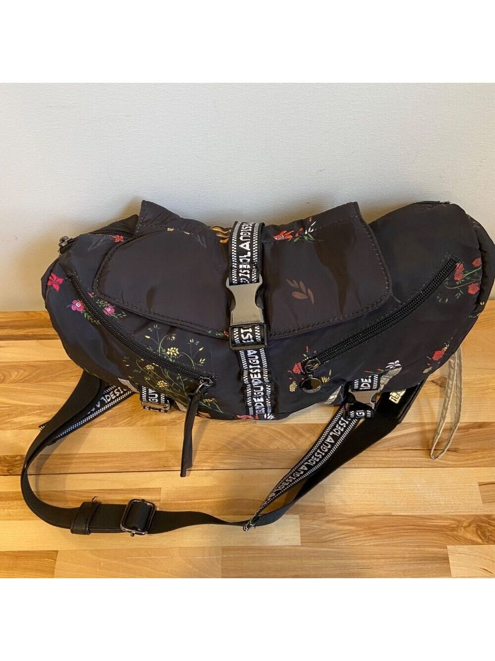 Desigual Floral Print Crossbody Bag With Multiple Zipper Compartments&Adjustable